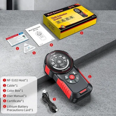 Image de Détecteur mural et de câbles - NF-5102 - Rechargeable - Écran LCD - Détecte les câbles sous tension CA, le métal, les montants en bois, les tuyaux - Batterie incluse