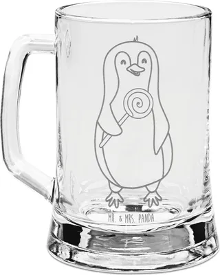 Produktbild von Mr. & Mrs. Panda Krug Pinguin Lolli - Transparent - Geschenk, Seidel, Bierkrug graviert, Bierhumpen, Süßigkeiten, Heißhunger, Gravur, Rabauke, Naschen, Spruch, Humpen