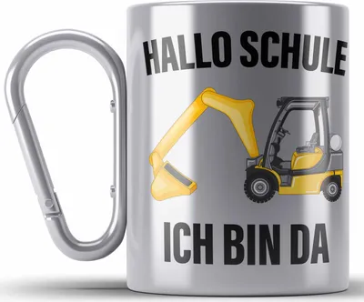 Produktbild von Trendation - Einschulung Junge Geschenk für Schultüte Füllung Edelstahl Tasse Karabiner Schulstart 1. Schultag Schuleinführung Schulanfang Geschenkidee Schulkind Jungs (Silber)