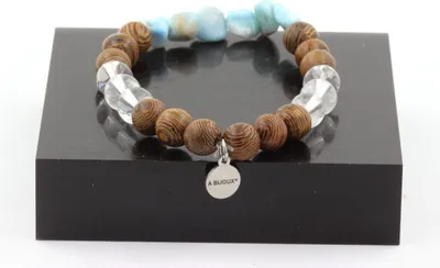 Zdjęcie produktu dla Bransoletka Larimar z Dominikany + koraliki kwarcowe + drewno 8 mm