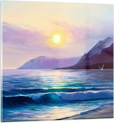 Produktbild von Bilder auf glas - Berge Meer Welle - 50x50cm - Glasbilder - Wandbilder - Kunstdruck - zum Aufhängen bereit - Wanddekoration aus Glas - Glas Bilder - Wandbild auf Glas - Einteilig - GAC50x50-3952