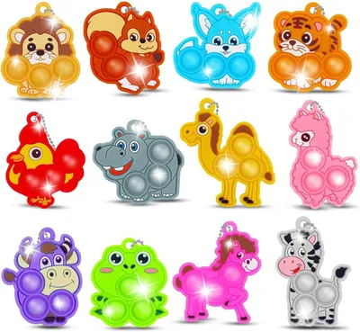 Produktbild von 12 Stück Mini Pop Push It Fidget Toy für Kinder Buntes Tierische Schlüsselanhänger Sensorisches Fidget Spielzeug Silikon Erwachsene Stressabbau