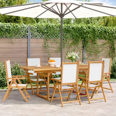 Produktbild von Maison Exclusive - 7-tlg. Garten-Essgruppe Stoff und Massivholz Cremeweiß