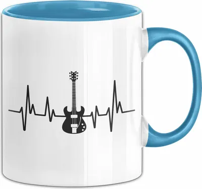 Produktbild von Gitarre Tasse Geschenk Gitarrist Rock Musiker Bassgitarre Rocker Geschenkidee Geburtstag Herzschlag (Blau)