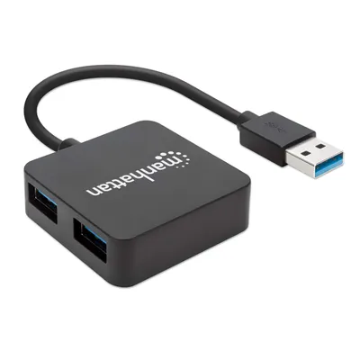 Produktbild von Manhattan USB 3.0 Hub, 4 Ports, Stromversorgung über USB, USB 3.2 Gen 1 (3.1 Gen 1) Type-A, USB 3.2 Gen 1 (3.1 Gen 1) Type-A, 5000 Mbit/s, Schwarz, Kunststoff, FCC, CE, RoHS, WEEE
