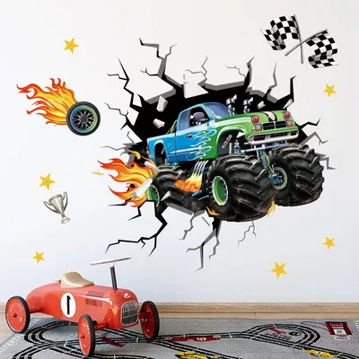 Produktbild von Wandsticker Rennauto - Wandsticker für Kinderzimmer (Jungen) - Wandtattoo für Kinderzimmer - Wanddekoration - PVC-Material - Entfernbar ohne Rückstände - Wandaufkleber