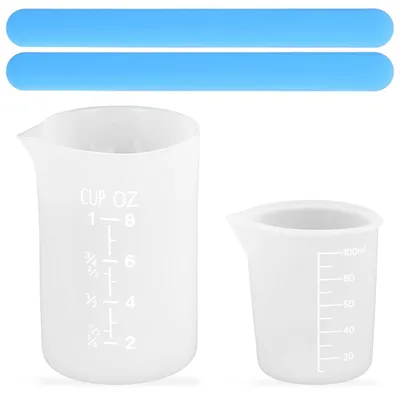 Immagine prodotto di Set da 2 misurini in silicone con graduazione, da 100 ml e 250 ml, inclusi bastoncini per mescolare
