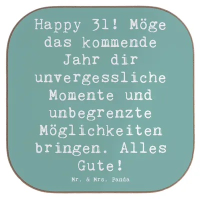 Produktbild von Mr. & Mrs. Panda Untersetzer für Gläser Spruch 31. Geburtstag - Meeresbrise - Geschenk, Glas, Tischuntersetzer, gläseruntersetzer, handgefertigte Geschenke, Alter, Lachen