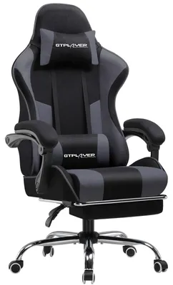 Zdjęcie produktu dla Fotel gamingowy – fotel biurowy – ergonomiczna konstrukcja – regulacja wysokości – podnóżek i zagłówek – tapicerka materiałowa – obrót o 360° – nośność do 150 kg – szaro-czarny