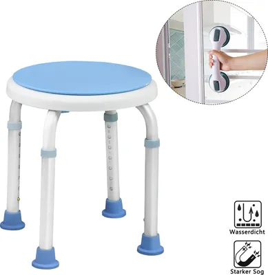 Produktbild von NAIZY 360°Drehbarer Duschhocker Höhenverstellbar Anti-Rutsch Badhocker mit Duschhilfe Badewannen Haltegriff
