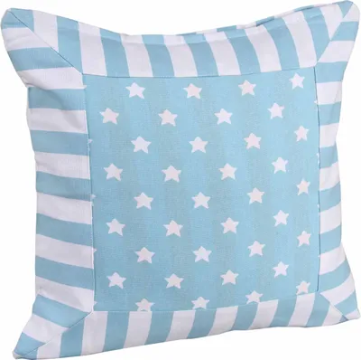 Produktbild von HOMESCAPES Blauer Sterne-Kissenbezug mit gestreiften Rand, 45 x 45 cm