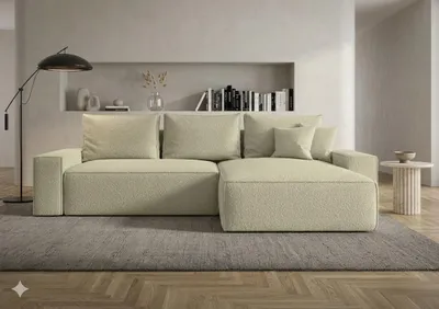 Produktbild von CORNERO Ecksofa mit Schlaffunktion CALIFORNIA in L-Form mit Bettkasten Sofa mit Schlaffunktion Couch mit Stauraum Dunkelbeige Ottomane rechts