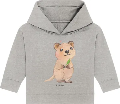 Produktbild von Mr. & Mrs. Panda Organic Baby Hoodie Quokka Happy 12. - 18. Monat - Heather Grey - Geschenk, Verschieben, Lustige Sprüche, Aufschieberitis, Niedliches Tier, Kapuzenshirt