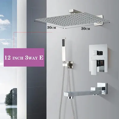 Produktbild von Unterputz Duschsystem - 3-Wege Regendusche Set 30 cm - Wandmontage Mischbatterie - Einhebel Warm/Kalt - 304 Edelstahl - Chrom
