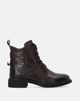 Produktbild von VENEZIA Damen Stiefeletten Ankle Boots Winterstiefel - Braune Lederstiefeletten mit Futter aus Echtleder Rindsleder Braun Größe 36