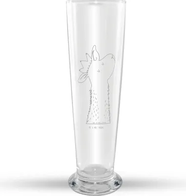 Produktbild von Mr. & Mrs. Panda Bierglas Lamakopf König - Transparent - Geschenk, Mr Mrs Weizenglas, Weizenbier Glas, Lamas, Weißbierglas, Lama, Mama, Bier, Abi, Papa, Freundin, Weizen