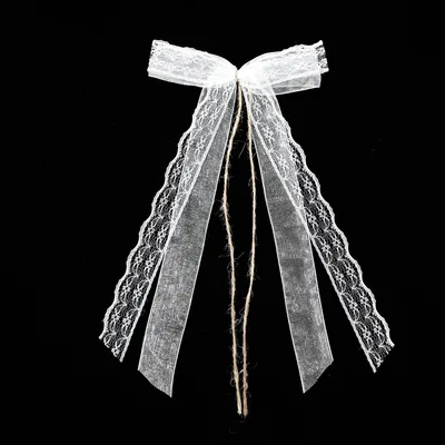 10 weiße Organza-Hanfseil-Schleifen, 14x25 cm, für Hochzeit & Deko