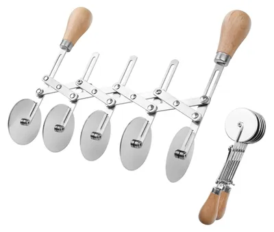 Deegsnijder mit 5 Rädern, Edelstahl, verstellbar, Holzgriff