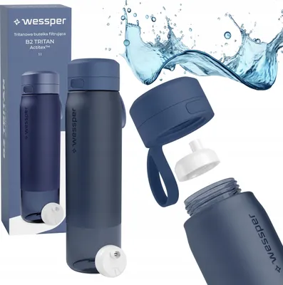 Produktbild von Wessper Wasserflasche 1000ml, Silikonhülse Wasserfilterkappe BPA frei, blau