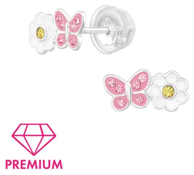 Produktbild von Ohrstecker Schmetterling mit Blume: Kinder Ohrringe Silber 925