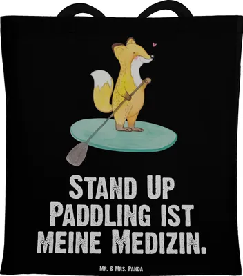 Produktbild von Mr. & Mrs. Panda Shopping Tasche Fuchs Stand Up Paddling - Schwarz - Geschenk, Subben, Tote Bag, SUB, Einkaufstasche, Schultasche, Paddle Boarding, Laptoptasche