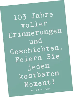 Produktbild von Mr. & Mrs. Panda Postkarte Spruch 103. Geburtstag Erinnerungen - Meeresbrise - Geschenk, Ansichtskarte, Ansichtskarten, Postkarten, Jubiläum, Alter, Feiern, Grußkarte