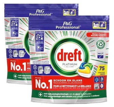 Produktbild von Dreft Platinum Lemon All in 1 Spülmaschinentabs – 2 x 75 Tabs