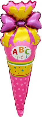 Productafbeelding van Folieballon "Eerste schooldag", schooltas met letters, roze, 76 x 28,5 cm