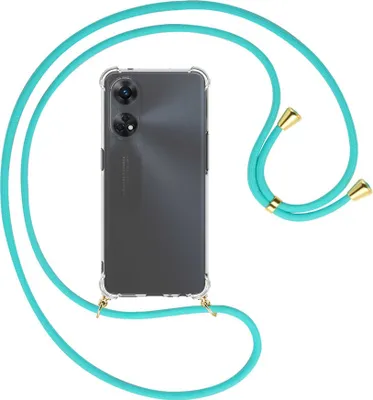 Produktbild von Handykette Backcover-Schutzhülle mit Band (Metall goldfarben) für Oppo Reno8 T 4G (CPH2481, 6.43'') - türkis