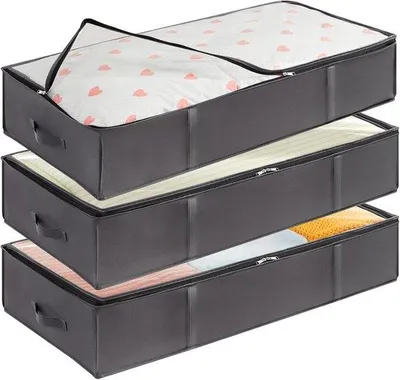 Produktbild von Famanu Aufbewahrungsboxen unter dem Bett 3er-Pack, Große Kapazität mit Verstärktem Handgriff, Organisation und Lagerung für Decken, Bettwäsche,