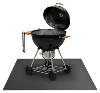 Obrázek produktu pro Podložka na ochranu podlahy – podložka pod gril – černá – 100 × 80 cm – kovová – tepelně izolační podložka – žáruvzdorná – terasa – venkovní použití – grilovací příslušenství