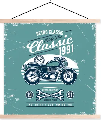 Produktbild von MuchoWow® Textilposter Motorrad - Werkzeuge - Retro 40x40 cm mit holzfarbenen Rahmen - Posterleiste
