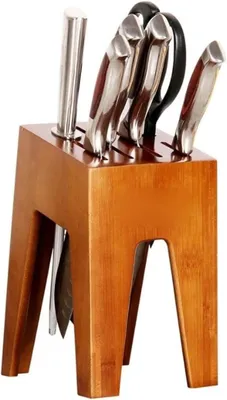 Imagen del producto de Bloque para cuchillos, soporte para cuchillos, hecho de madera, utensilios de cocina, estante, estantería, madera maciza, soporte para cuchillos (sin cuchillos) (color marrón)