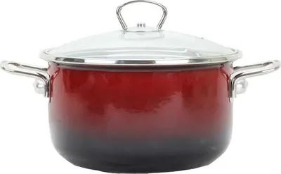 Produktbild von BELIS Emaille-Topf mit Glasdeckel PREMIUM Ombré rot 20 cm/3,5 l