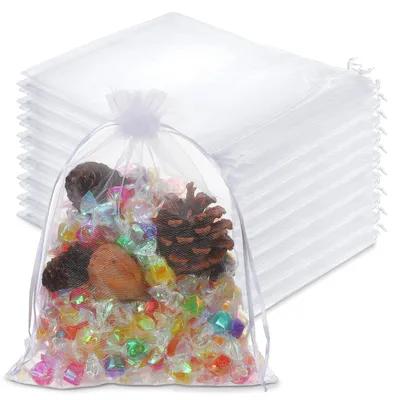 30 weiße Organza-Beutel mit Kordelzug, 23 x 17 cm
