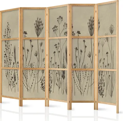 Immagine prodotto di Schermo XXL 225x172 cm 5 pezzi monofacciale elegante schermo per la privacy parete divisoria per ambienti legno design motivo deco casa ufficio botanica natura astratta b-A-10443-bh-b