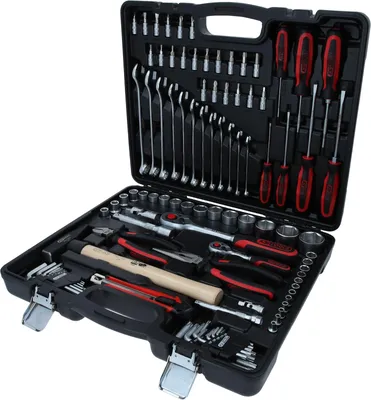 Produktbild von Universelles Werkzeugset 1/4" + 1/2", 97-teilig, mit Kunststoffkoffer