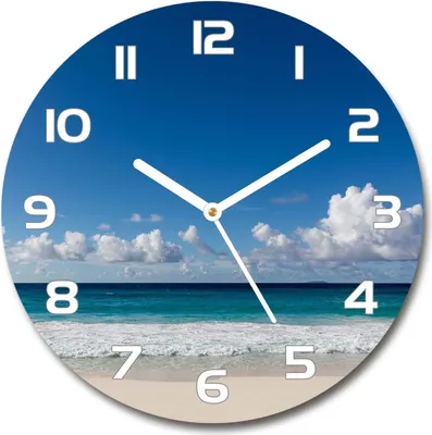Produktbild von Wanduhr aus Glas 30fi Glasbild Glasuhr Gehärtetes Glas - weisse-zeiger - Seychelles beach
