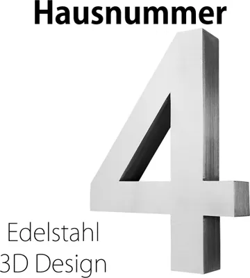 Produktbild von Edelstahl Hausnummer 20 cm Groß Gross Haus Nummer 4 Zahlen Hausnummernschild Hausnummern Schild Gebürstet 3D Arial V2Aox