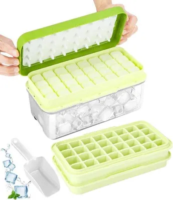 Produktbild von Famanu Eiswürfelhalter mit Deckel - 64 Eiswürfel - Einfaches Entnehmen - Wiederverwendbare Eiswürfelform