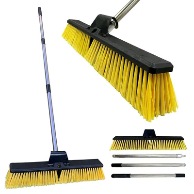 Image de Balai d'extérieur de 61 cm avec des brosses synthétiques rigides et un manche en métal - Jaune/Noir