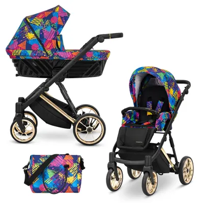 Produktbild von Kinderwagen Kunert Ivento Premium 2in1 - goldene Rahmenfarbe - Farbe: Colors Impresion