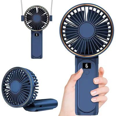 Produktbild von Handventilatoren, tragbarer faltbarer USB Lüfter (6 Windgeschwindigkeit), LCD-Digitalanzeige, Kann Mobiltelefone aufladen, 3600mAh, blau