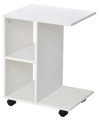 Immagine prodotto di Tavolino da Salotto 45x35x58 cm 2 Ripiani con Ruote Bianco