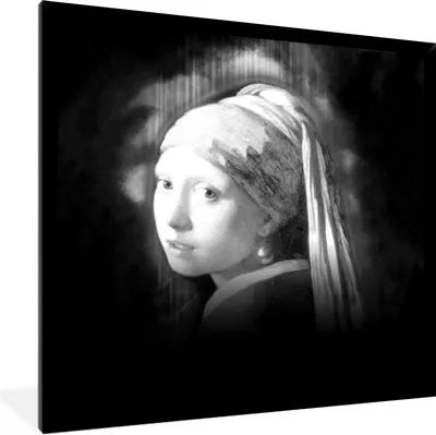 Produktbild von MuchoWow® Gerahmtes Poster Das Mädchen mit dem Perlenohrring - Johannes Vermeer - Schwarz und weiß 40x40 cm - Poster mit Schwarzem Bilderrahmen Wandposter Rahmen Foto Bilder - Mit Rahmen - Wanddekoration Schlafzimmer