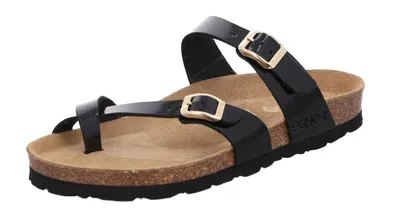Produktbild von Rohde Damen Zehentrenner Pantolette Lack Schnalle Kork Fußbett Alba 5575, Größe:40 EU, Farbe:Schwarz