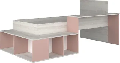 Produktbild von Etagenbett 90 x 200 cm mit Kommode und Schreibtisch - Farben: Natur und Rosa - RIGALI