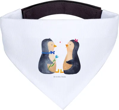 Produktbild von Mr. & Mrs. Panda Hundeschal Pinguin Pärchen - Weiß - Geschenk, Dreieckstuch für Hunde, glücklich, Tuch, Halstuch, Liebe, Hundehalstuch, Hund, Hochzeitstag, Pinguine