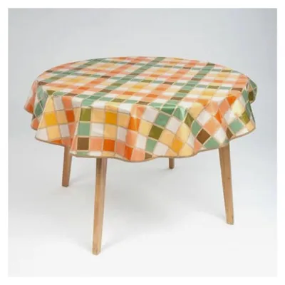 Produktbild von Runde Wachstuch Tischdecke 140 cm abwaschbar mit Saum und Paspelband, Muster: Karo Bunt