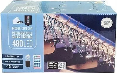 Productafbeelding van Kerstboom met ijspegels, verlichting, 480 LED's, zonne-energie, met USB-afstandsbediening, warm wit licht, 18,6 meter